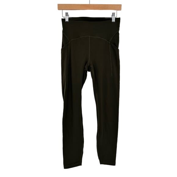 Lululemon Womens 6 Power Thru‎ Tight Legging Green Olive Pockets - Picture 1 of 12